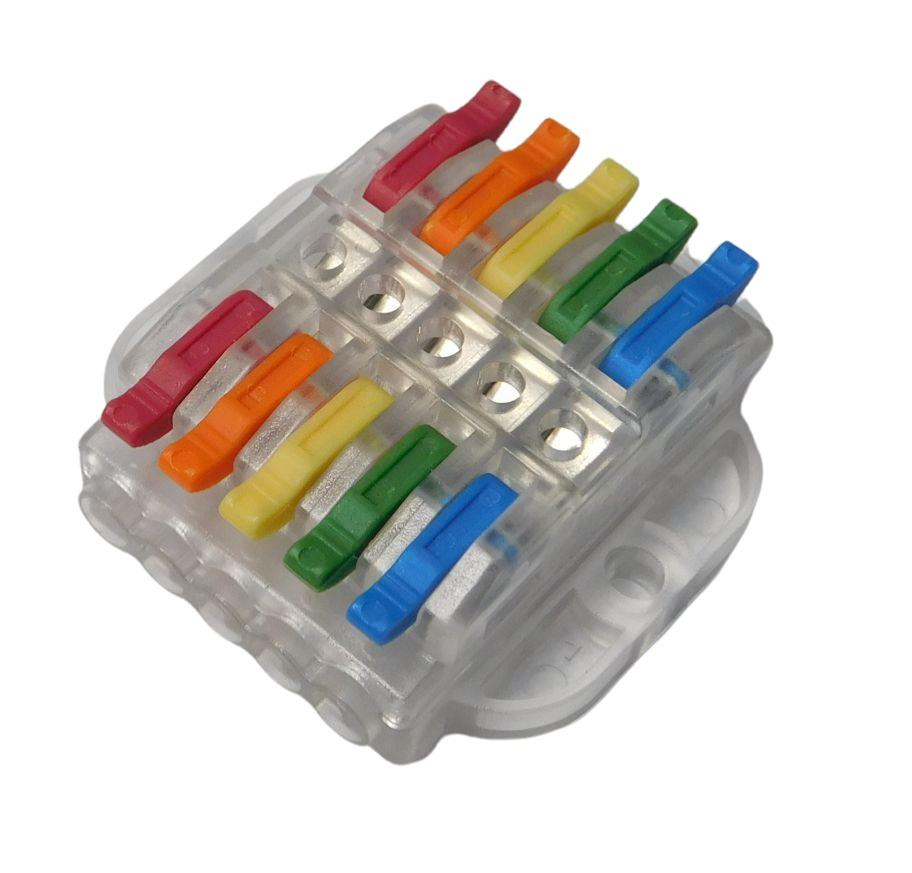 Клема прохідна Tactix 0,08-4 мм2 32А 5х1-5х1 одинарна 41,5х40,6х14,8 мм кріплення 3,1 мм Різнокольоровий (KV223-5Tc)