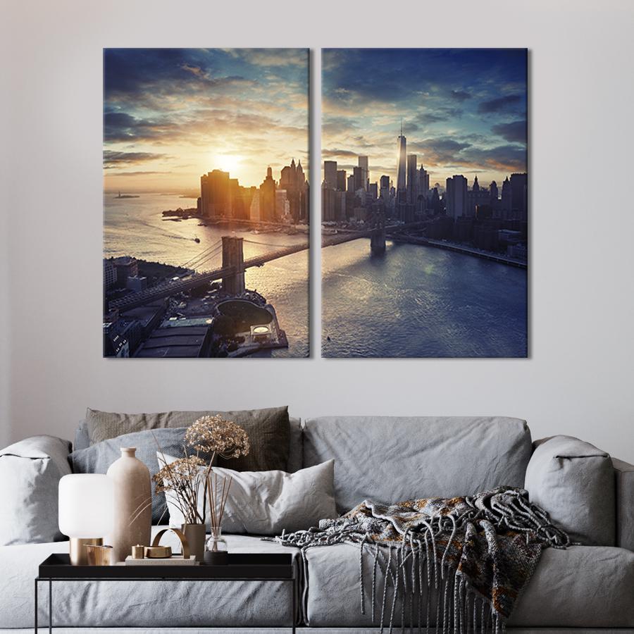 Настенный декор диптих картина на холсте для интерьера Манхэттенский мост 165x122 см (351-2)