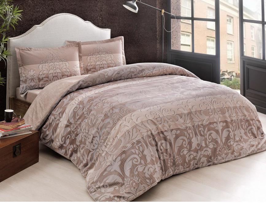 Постільна білизна Tac Сатин Luzon V01-kahve Євро Бежевий