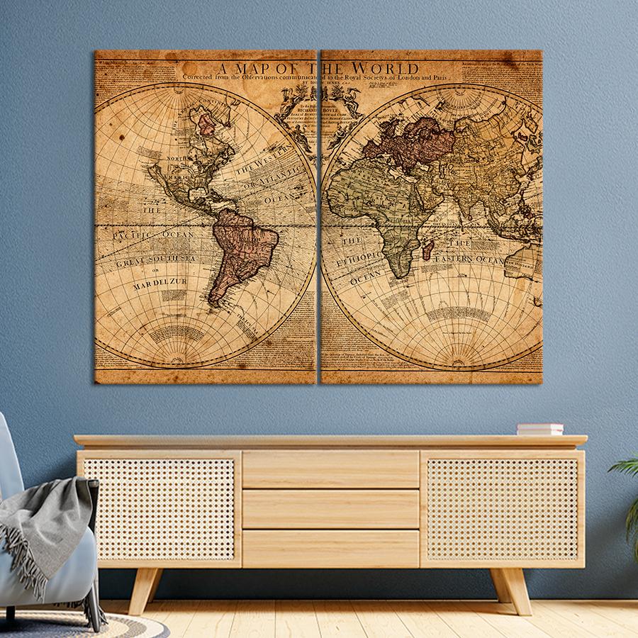 Картина карта Старая карта Полушария Земли 111x81 см (A1339-2)