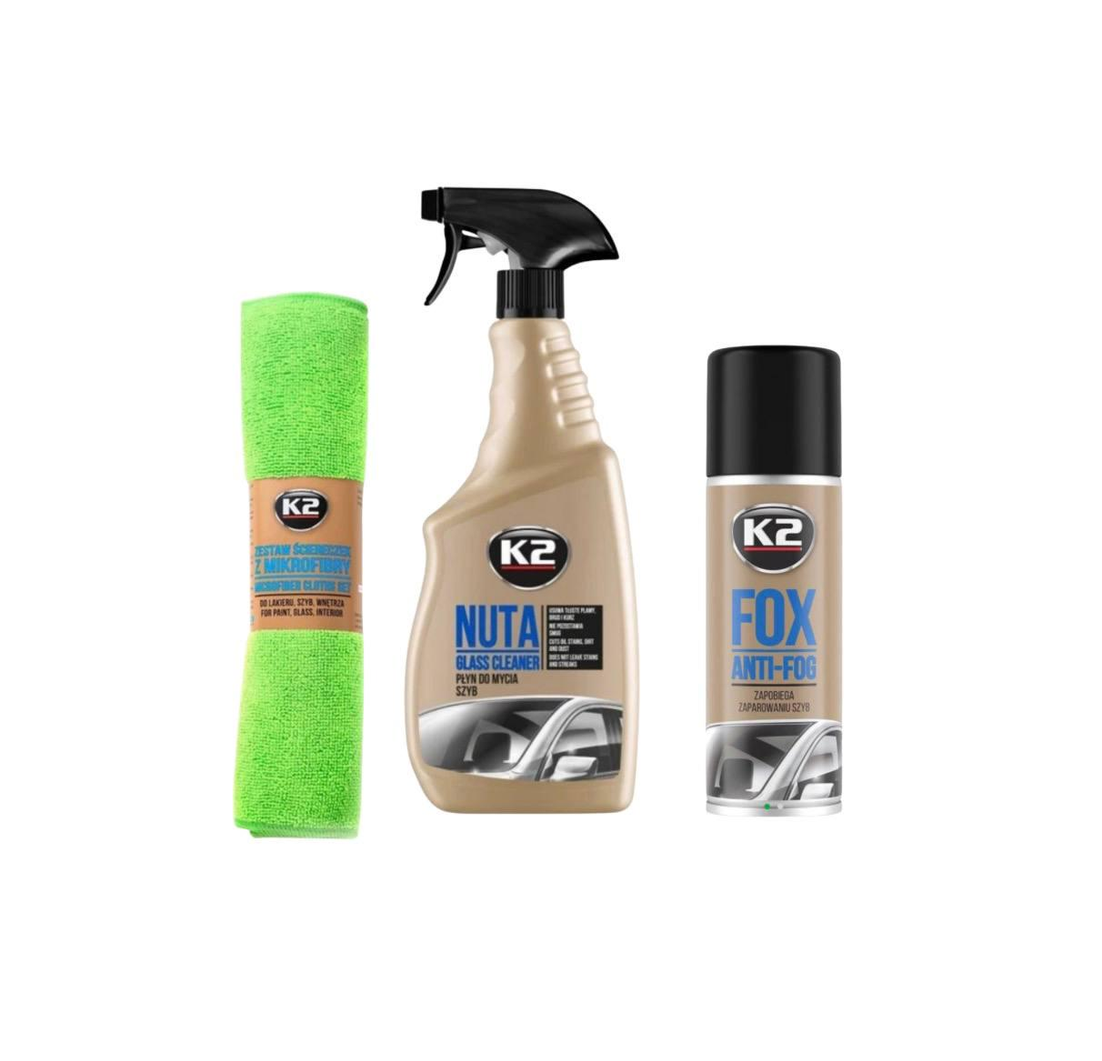 Набор по уходу за автомобильным стеклом K2 Nuta Glass Cleaner/Антизапотеватель Fox Anti-Fog/Микрофибра 4 шт. (AD2453) Набор по уходу за автомобильным стеклом K2 Nuta Glass Cleaner/Антизапотеватель Fox Anti-Fog/Микрофибра 4 шт. (AD2453)