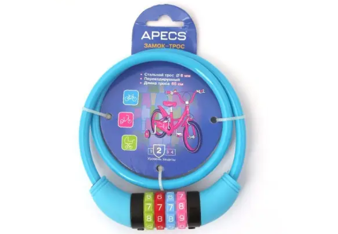 Замок велосипедный APECS PD-85-65CM-CODE Голубой (2182034181)