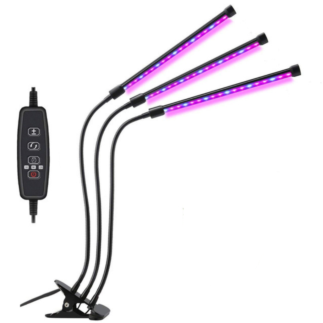 Фитолампа полного спектра 3 LED на прищепке с изменением цвета и таймером (Е500223)