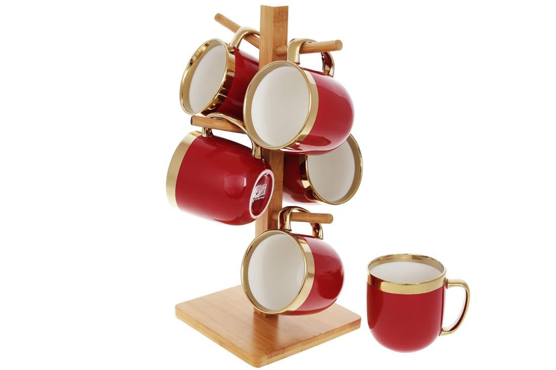 Набор чашек BonaDi Золотая линия на бамбуковой подставке 6 шт. х 320 мл Красный (905-228) Набор чашек BonaDi Золотая линия на бамбуковой подставке 6 шт. х 320 мл Красный (905-228)