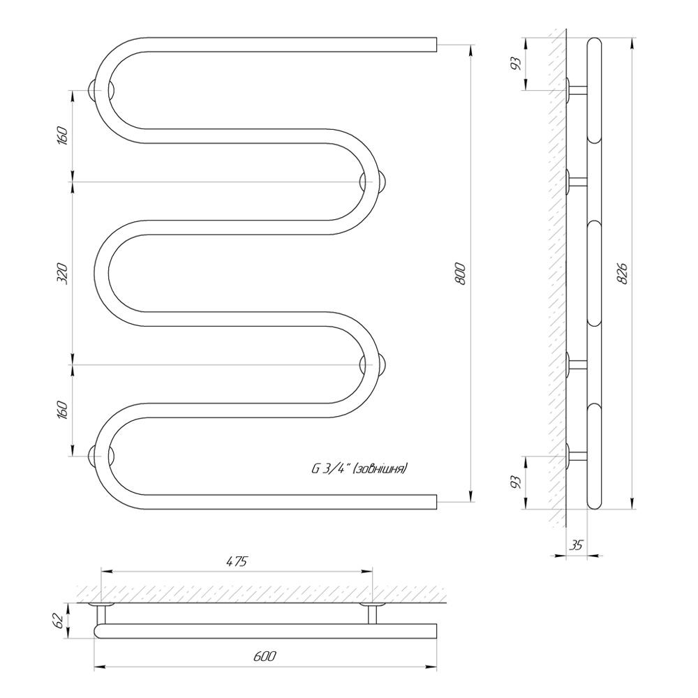 Рушникосушарка водяна Laris Змійовик 25 РС5 3/4'' 600х800 (71207191) - фото 5