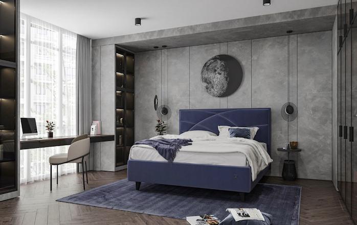 Ліжко-подіум двоспальне NettaNew Design VIP Wood на ніжках з підйомним механізмом та додатковою посиленою рамою 140х200 см Синій (rich_bad_2284)