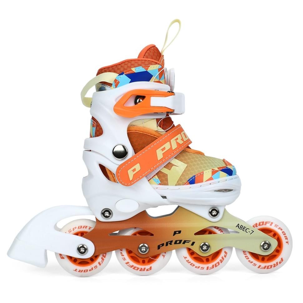 Ролики раздвижные детские PROFI KIDS р. 27-30 с колесами PU Серебряный (AP-122-R-63)