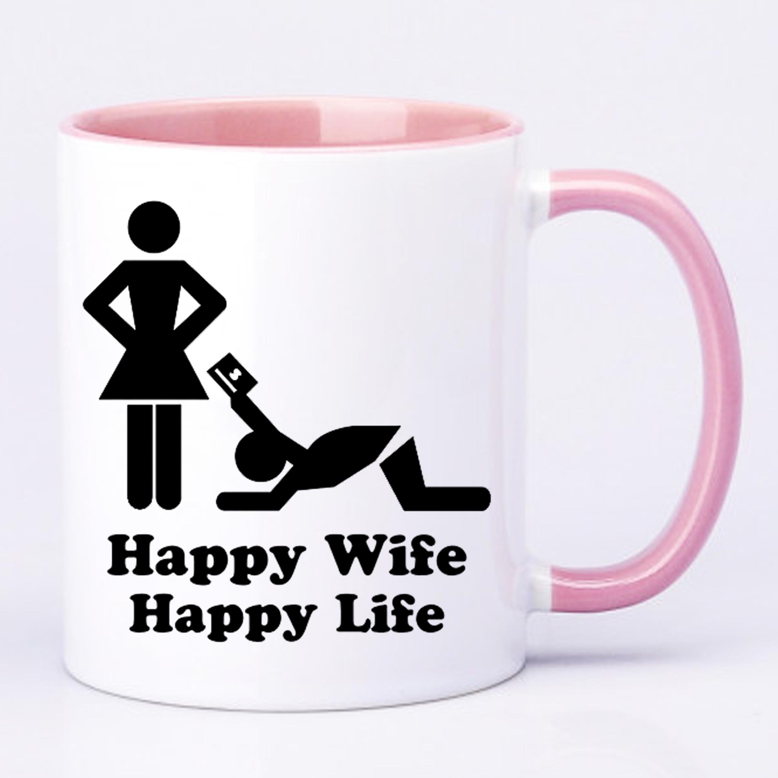 Чашка с печатью Happy wife happy life 330 мл Розовый (22721) - фото 2