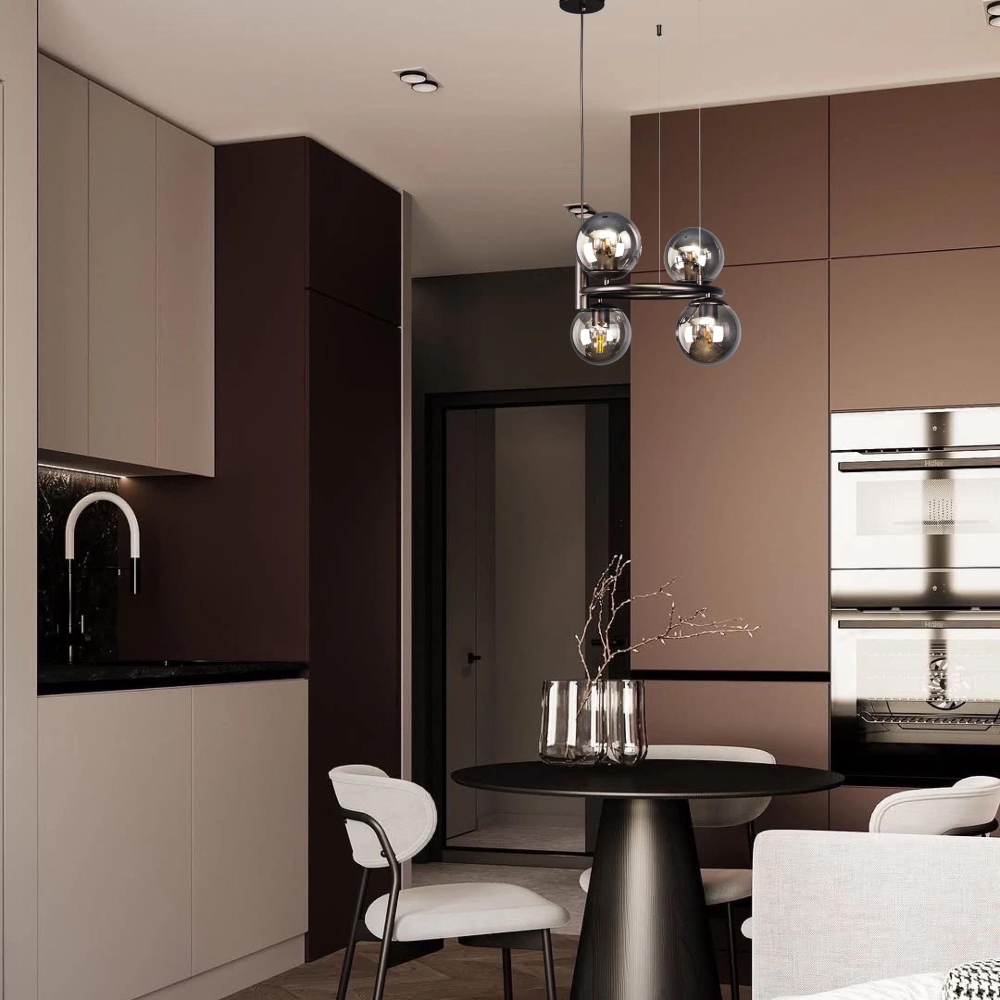 Люстра підвісна Bubbles кругла на 4 лампи Чорний (52-1011-4 BK+BK) - фото 3 Люстра підвісна Bubbles кругла на 4 лампи Чорний (52-1011-4 BK+BK) - фото 3