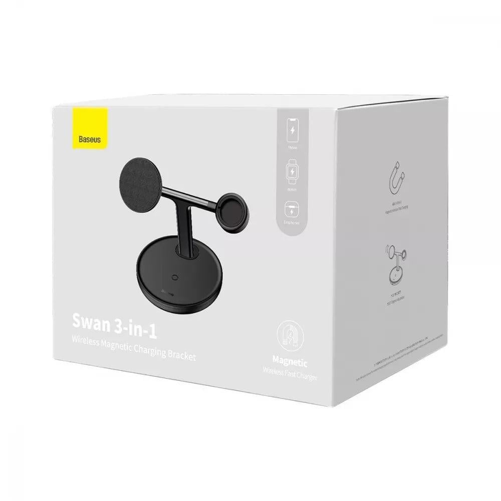 Бездротова зарядка BASEUS Swan Phone AirPods 3в1 20 W Black (WXTE000101) - фото 9