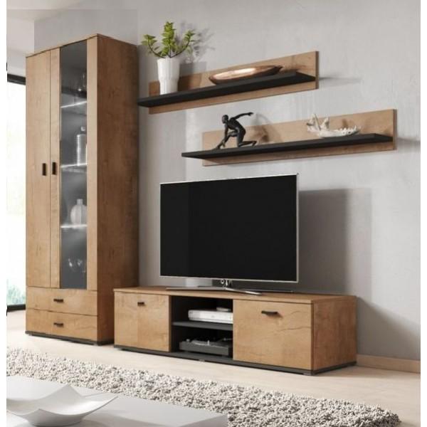 Стінка комплект Cama Soho 11 з ламінованої ДСП та скла Дуб лефкас