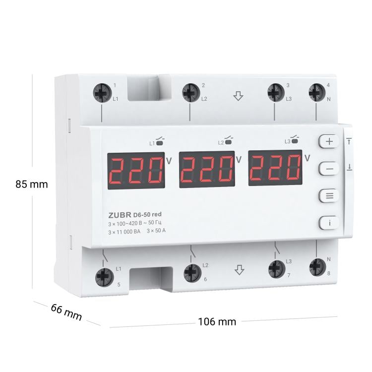 Реле напряжения трехфазное ZUBR D6-50 Red - фото 2 Реле напряжения трехфазное ZUBR D6-50 Red - фото 2