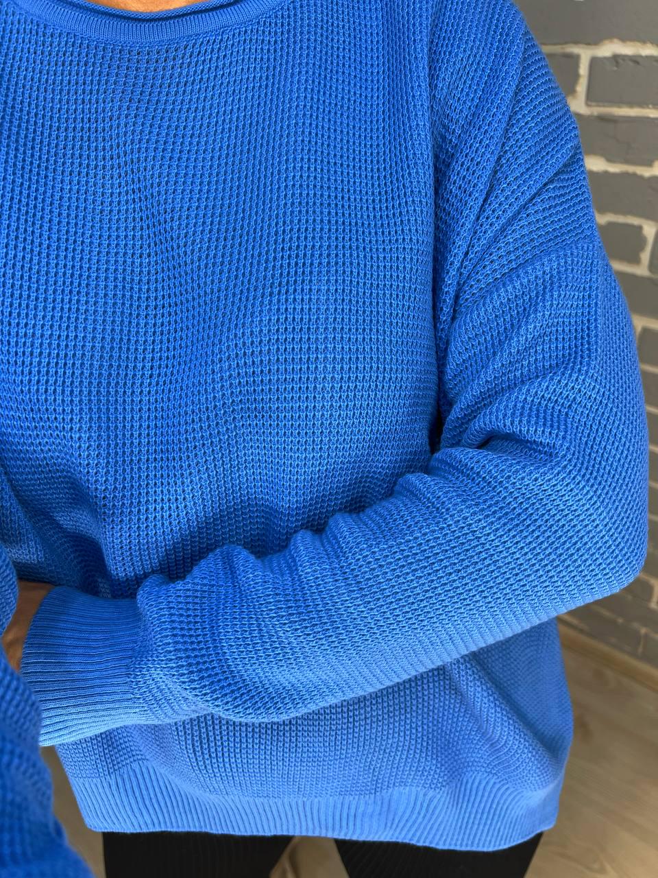 Светр жіночий MIX RAY 6183 тонкий вафельний розрізи по боках вільний крій OS Синій (1196) - фото 3 Светр жіночий MIX RAY 6183 тонкий вафельний розрізи по боках вільний крій OS Синій (1196) - фото 3