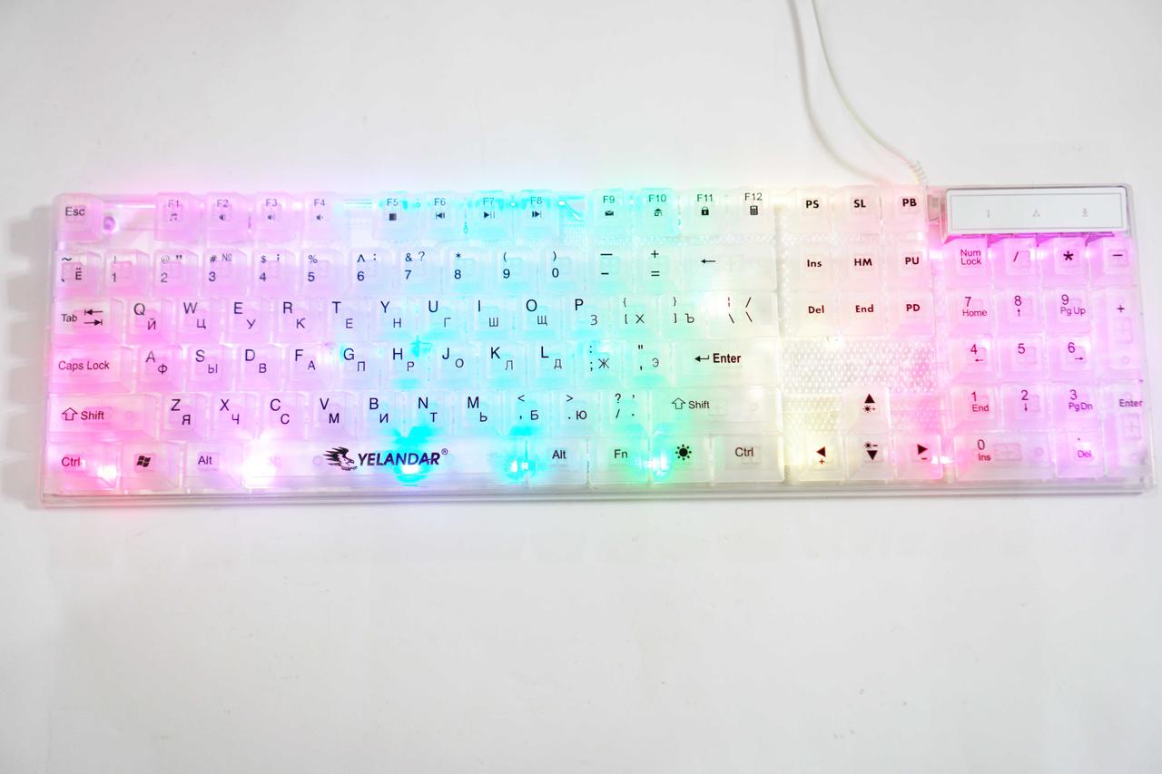 Клавіатура провідна мембранна Yelandar AN-T20 USB RGB з підсвічуванням Білий - фото 3