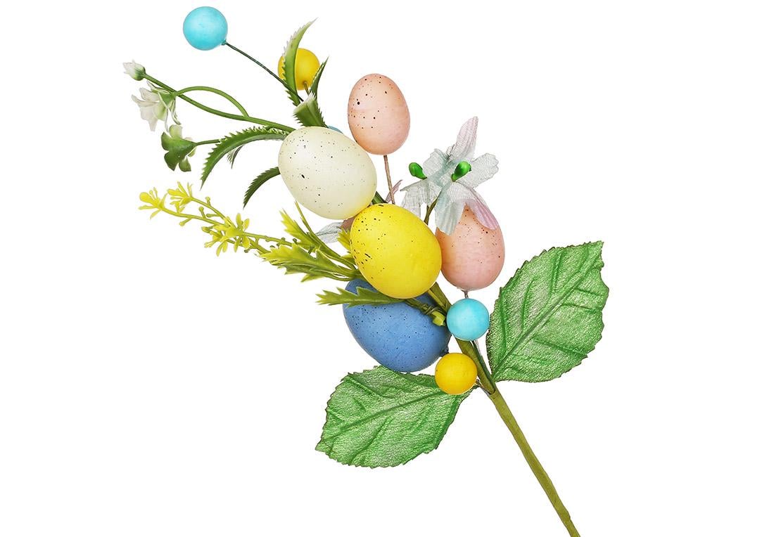 Декоративная ветвь с листьями яйцами и цветами 14x29,5 см (H39-078)