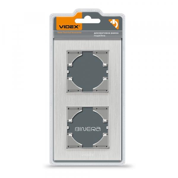 Рамка Videx на 2 місця вертикальна Срібний алюміній