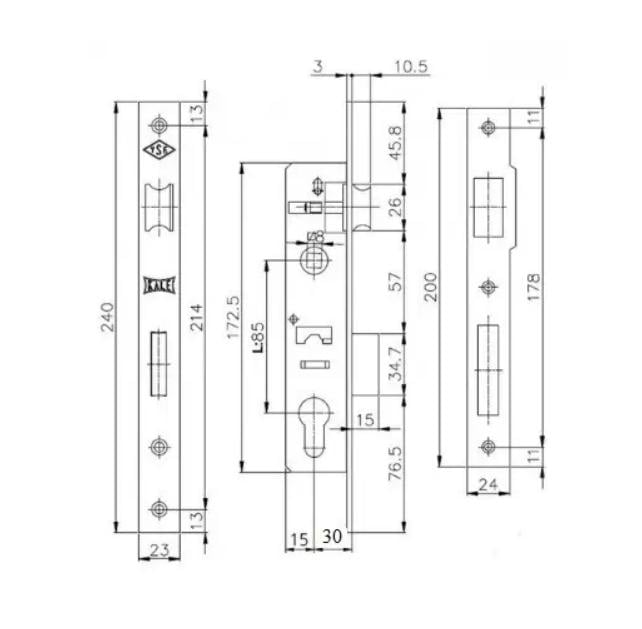 Замок для дверей KALE 153/30 из алюминия с фалевой защелкой 22х30х85 мм (6760) - фото 2 Замок для дверей KALE 153/30 из алюминия с фалевой защелкой 22х30х85 мм (6760) - фото 2