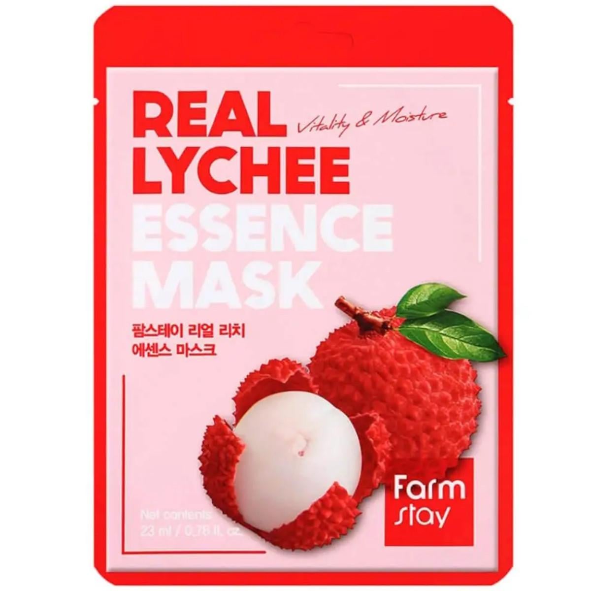 Маска тканевая для сужения пор FarmStay Real Lychee Essence Mask с экстрактом зеленого чая 23 мл (8809809800550)