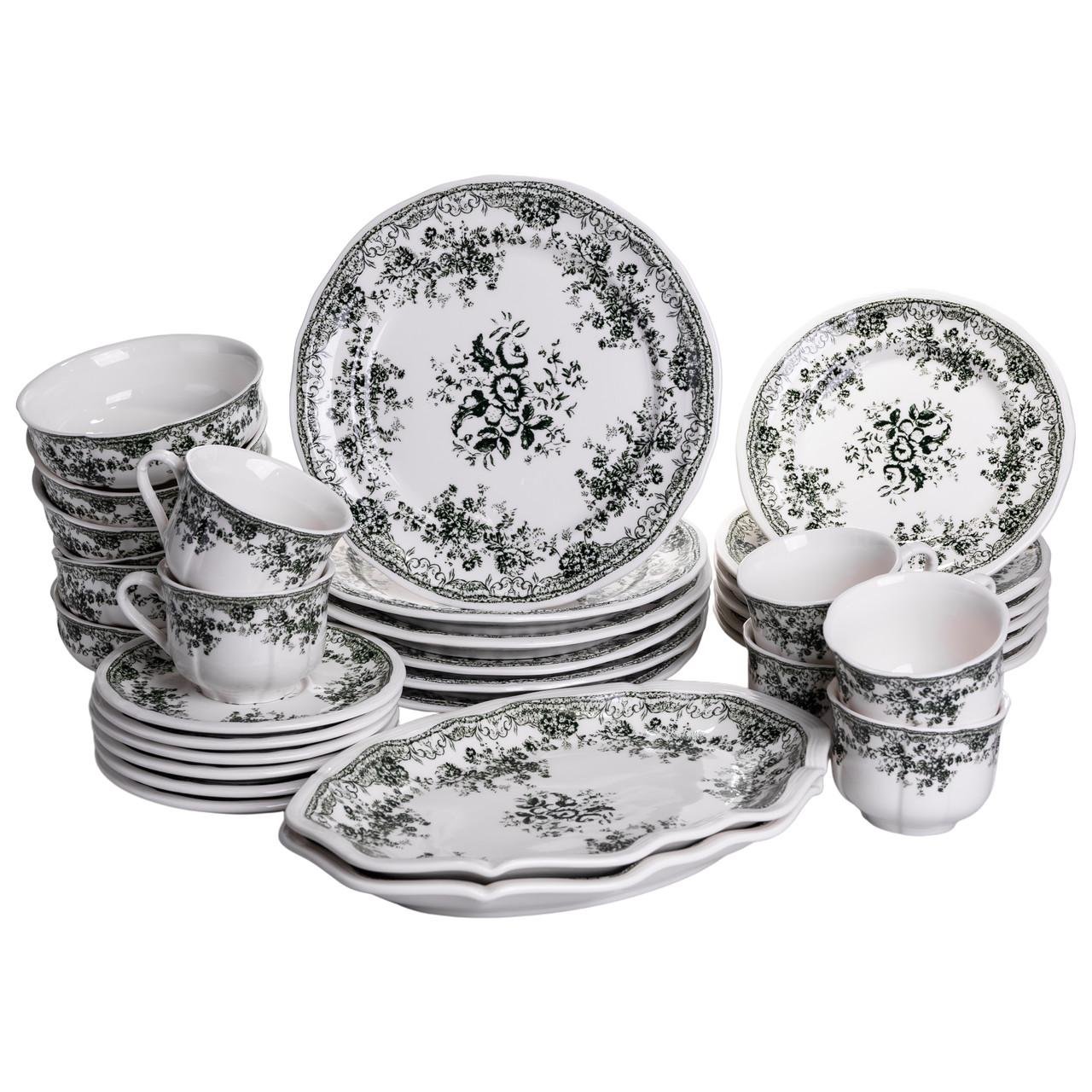 Набор посуды на 6 человек Vintage Elegant фарфоровый 32 пр. Черный (YY78-7A)