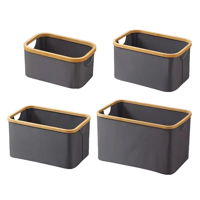 Комплект контейнерів для зберігання білизни складаний бамбуковий тканинний з ручками Сірий Комплект контейнерів для зберігання білизни складаний бамбуковий тканинний з ручками Сірий