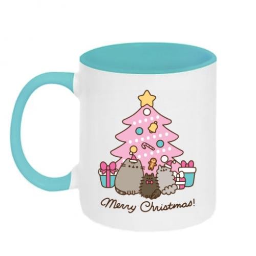 Чашка двухцветная Pusheen Merry Christmas 320 мл Белый с голубым (15783256-64-194116)