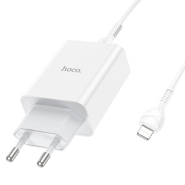 Устройство сетевое зарядное Hoco C99A PD20W QC3.0 1 USB/2Type-C/3A с кабелем для зарядки Type-C/Lightning Белый - фото 4