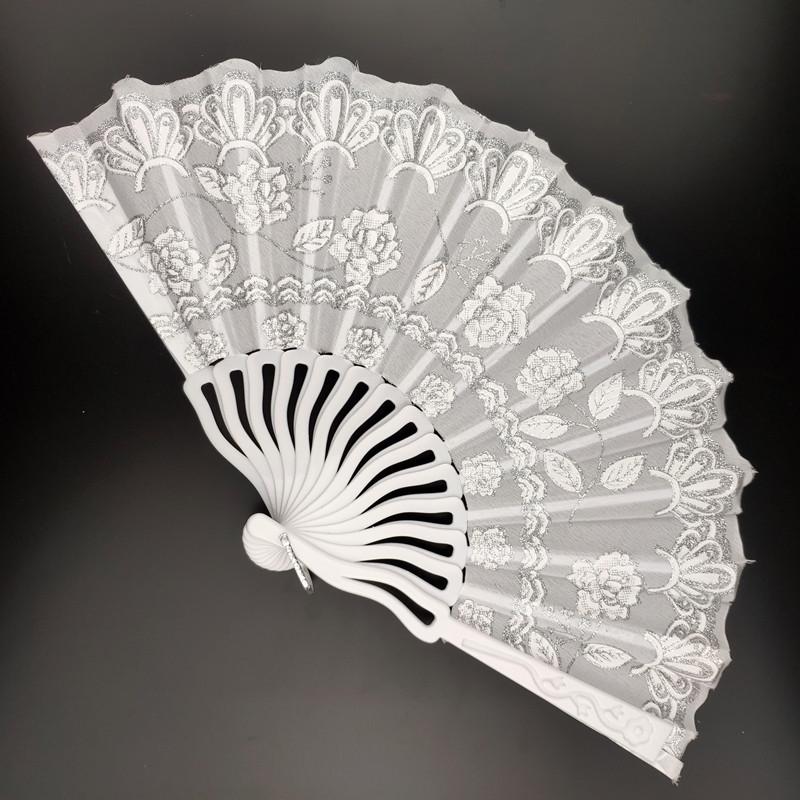 Весільне віяло з сріблястим візерунком 24х42 см Білий (С3482)