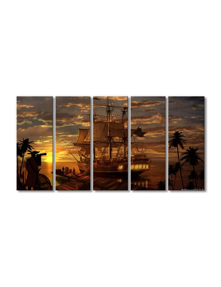 Картина модульная Пиратский корабль на закате 5 модулей 70x105 см