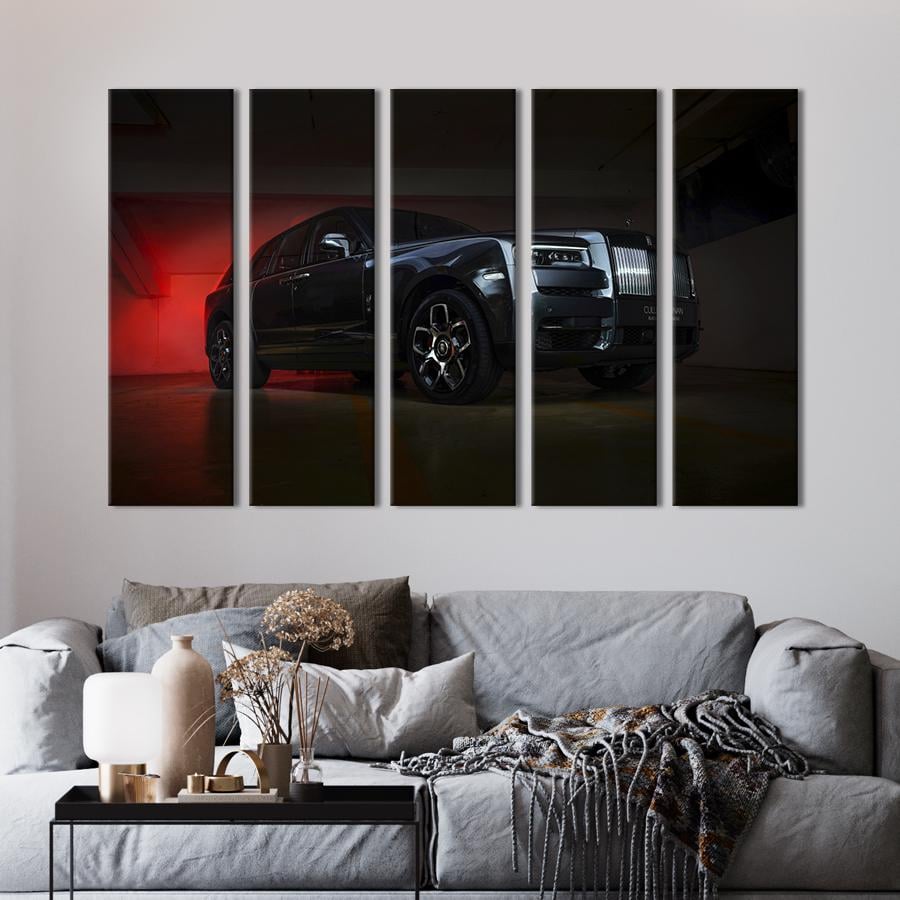 Картина на холсте Авто Rolls-Royce Cullinan Black Badge в чёрном цвете 132x80 см (1391-51)
