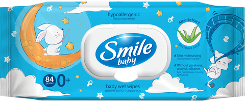 Салфетки влажные Smile Baby для детей 0+ с экстрактом алоэ 84 шт.