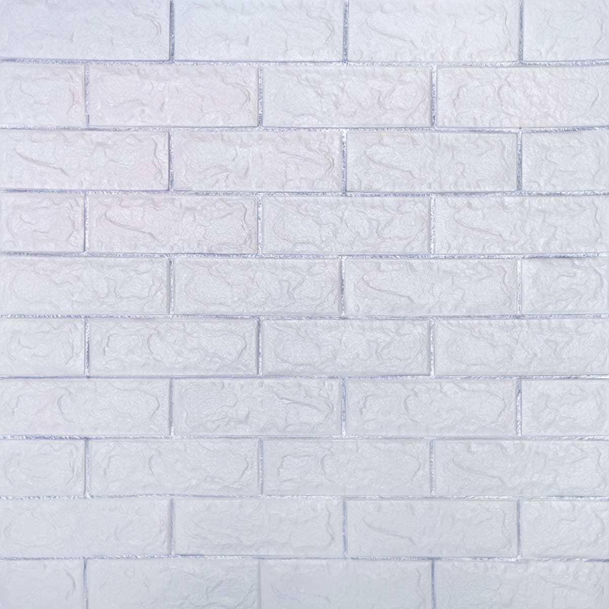 Панель самоклеющаяся 3D Sticker Wall кирпич белая полоска 700х770х7 мм Серебряный