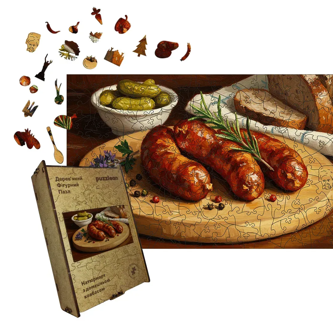 Пазл дерев'яний Домашня Ковбаса А4 дерев'яна коробка 100 ел. (puzzlean-2069-DER-А4)