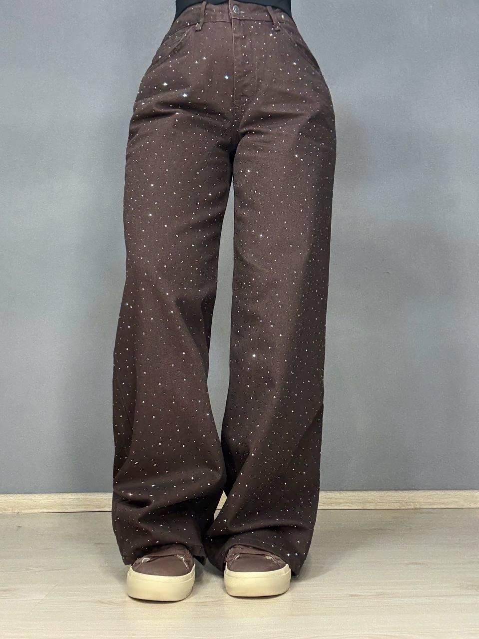 Джинсы женские Dk-49 1720 Palazzo Baggy с камушками широкие р. 40 Коричневый (5978) - фото 6