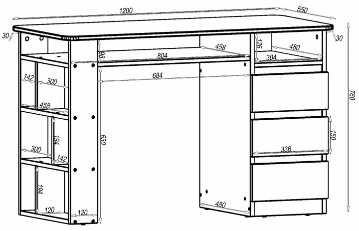 Стіл манікюрний Kontinent СМ-2 правий 1200х550х760 мм Дуб Сонома (82955573) - фото 2