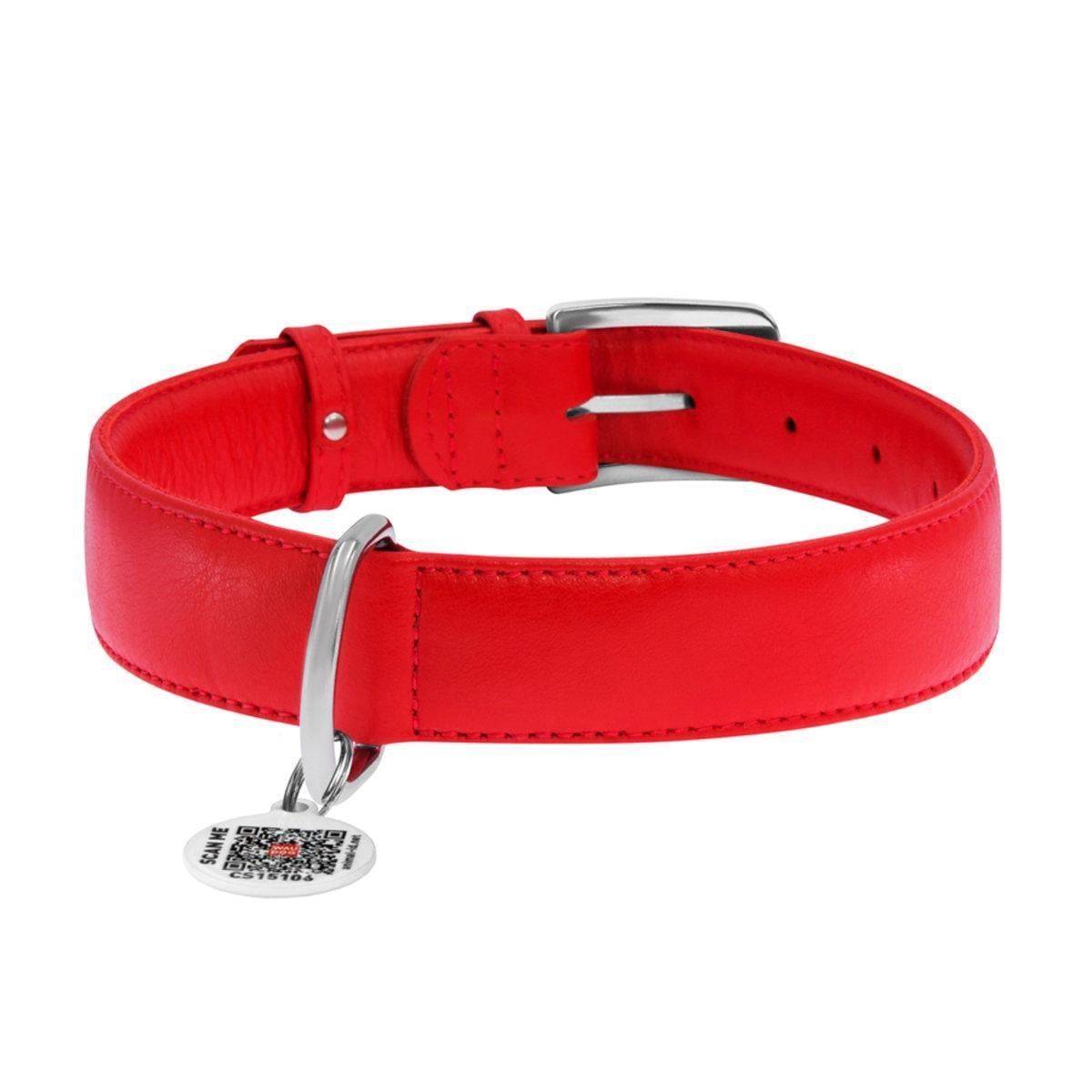 Ошейник для собак кожаный Waudog Glamour с QR паспортом XL 35 мм х 46-60 см Красный (33223 Col)