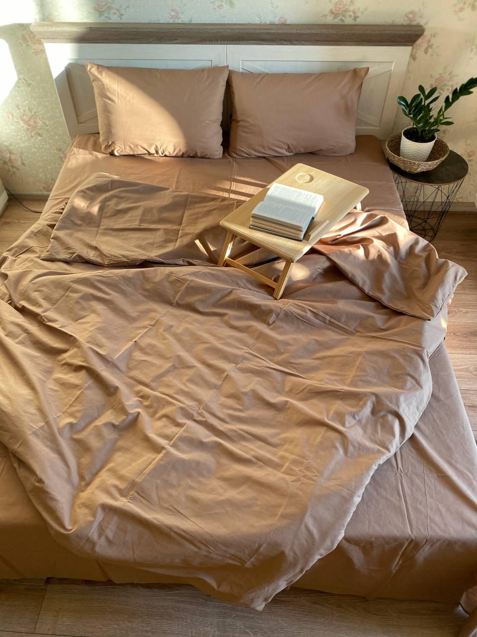 Комплект постельного белья однотонный евро Капучино (12920597)