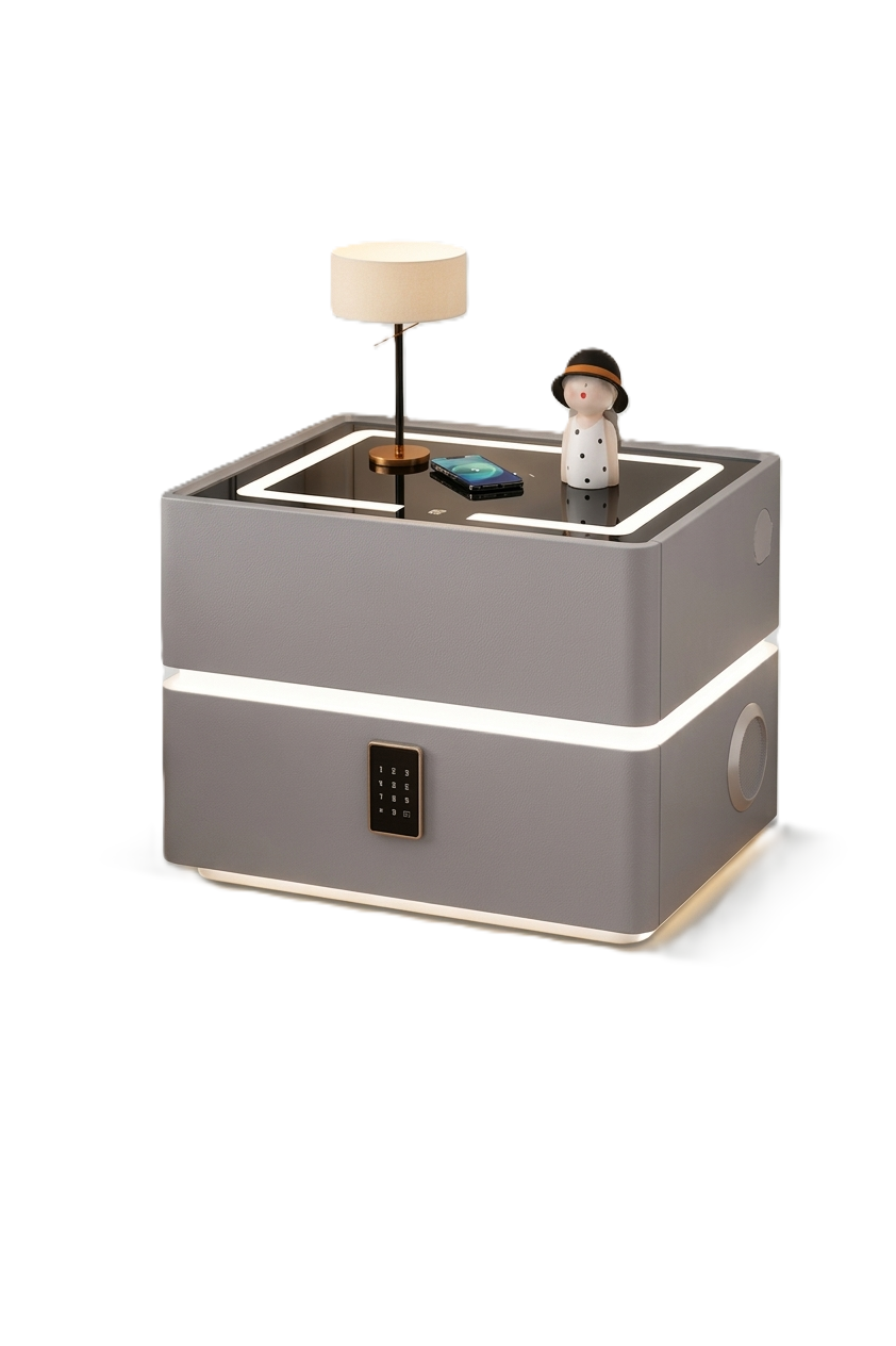 Тумба XF01 из экокожи с сейфом/LED-подсветкой и Bluetooth Серый (33083420)
