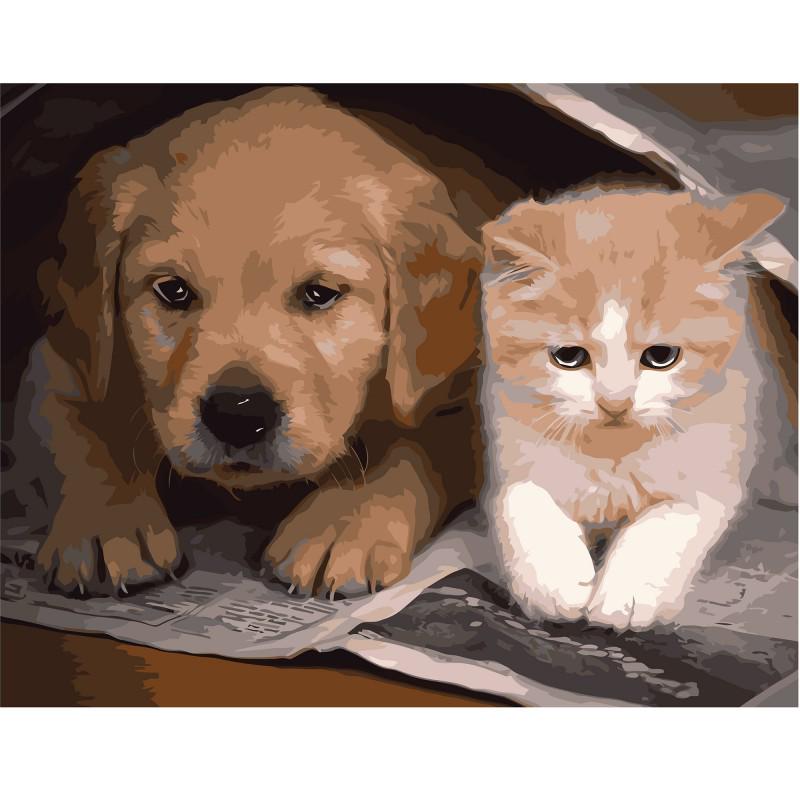 Картина по номерам VA-0521 Щенок и котенок р. 40x50 см