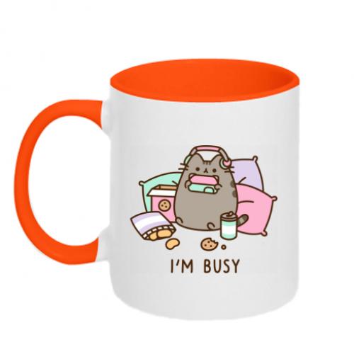 Чашка керамічна двоколірна Pusheen I'm Busy 320 мл Помаранчевий із білим (13422439-36-184714)