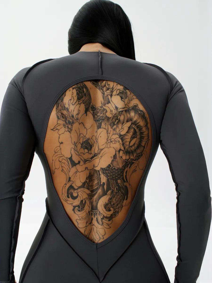 Комбинезон спортивный длинный с имитацией корсета с чашками и без пуш-ап S Темно-серый (MJ03S) - фото 9