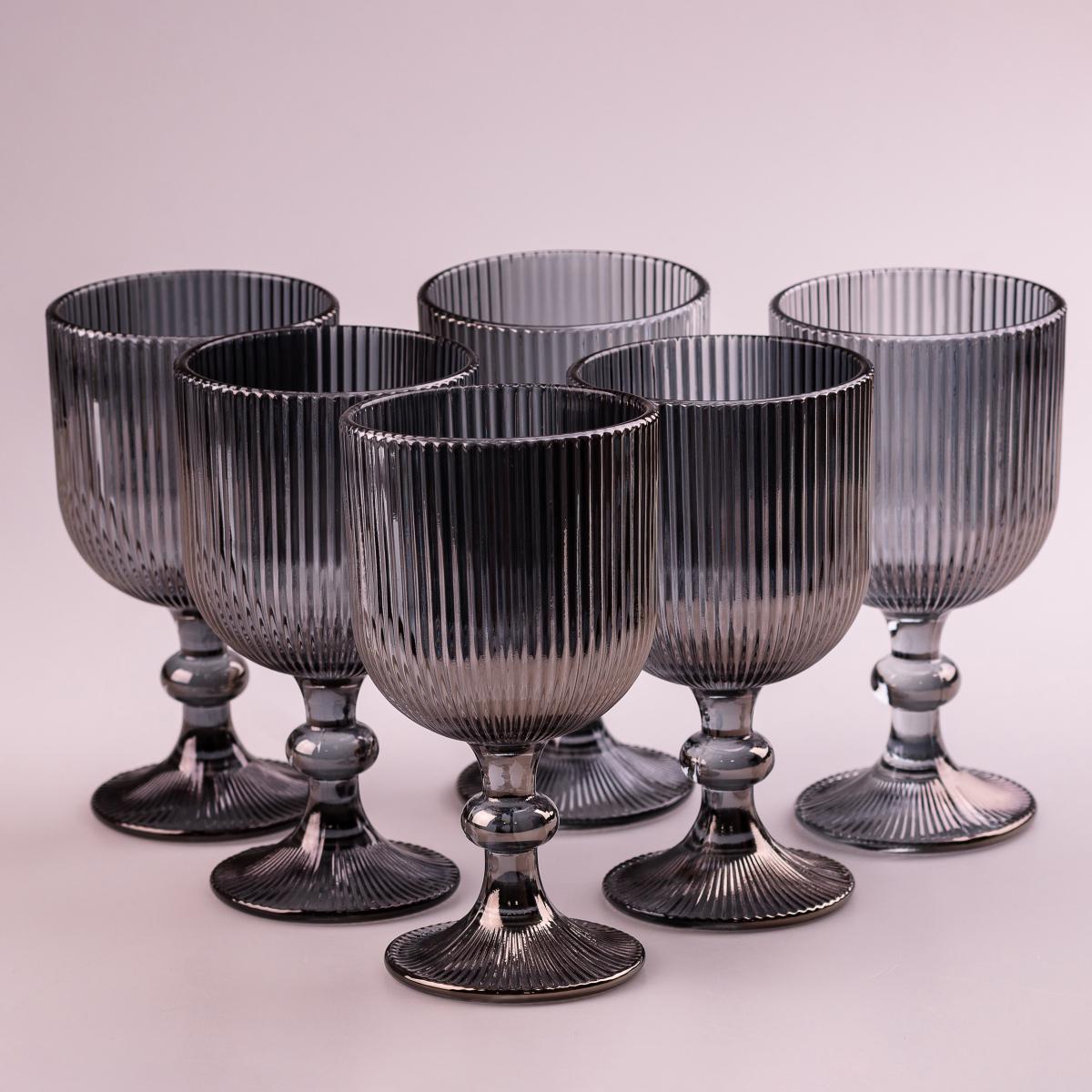 Набір келихів фігурні ребристі із товстого скла 6 шт. Сірий (HP7114G) - фото 1 Набір келихів фігурні ребристі із товстого скла 6 шт. Сірий (HP7114G) - фото 1
