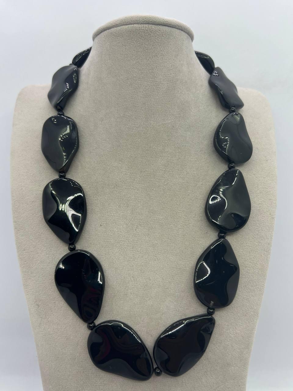 Бусы агат 37х25 мм 48 см Черный (11382)