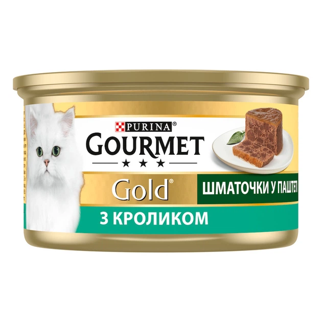 Корм вологий для дорослих котів консервований Purina Gourmet Gold шматочки в паштеті з кроликом 85 г (06271)