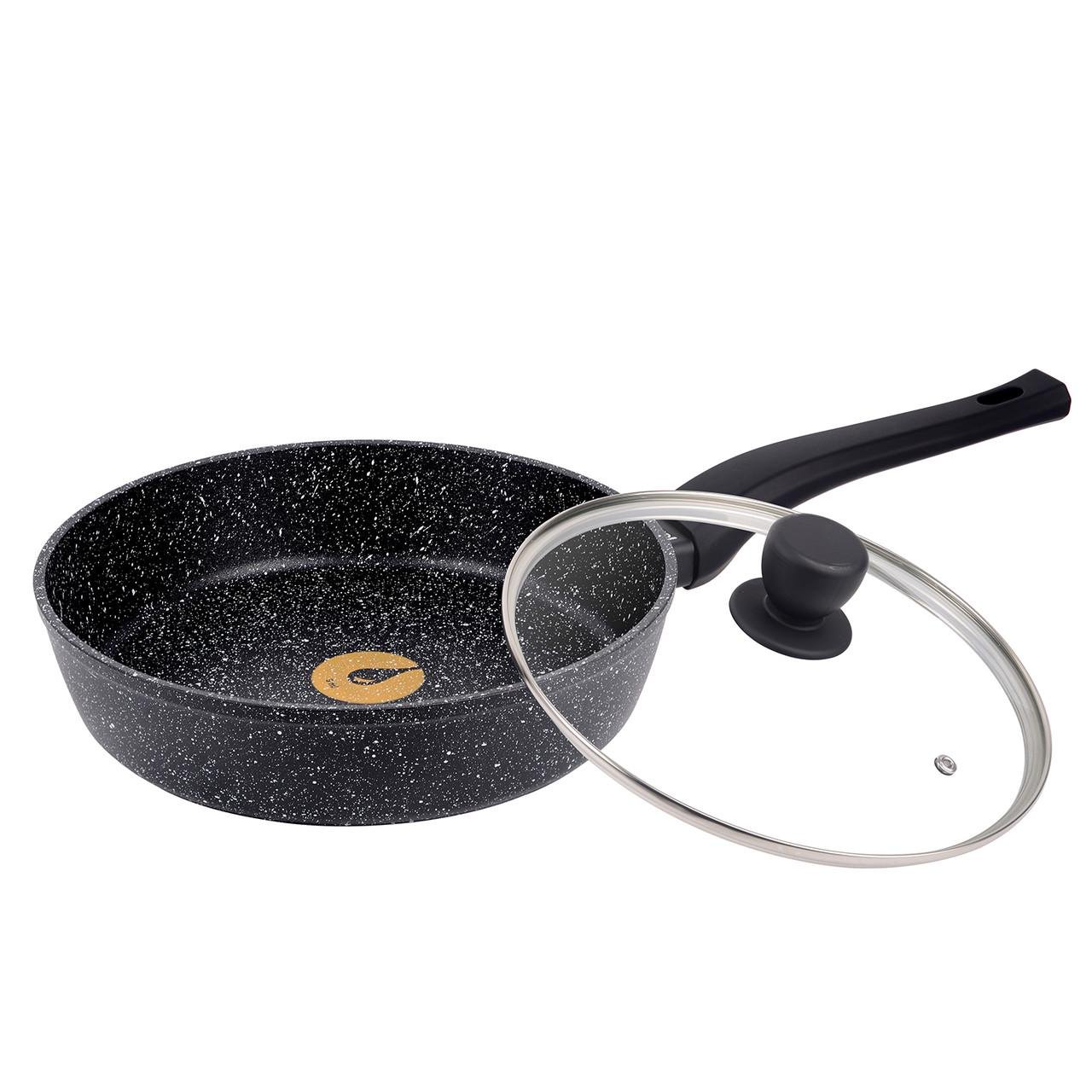 Сковорода с антипригарным мраморным покрытием Ringel RG-1107-24 Koriander с крышкой 24 см Черный