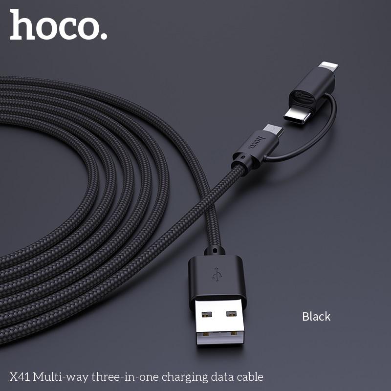 Кабель Hoco Combo Lightning/Micro USB/Type-C Multi-Way X41 1 м Black (a4791327) - фото 4