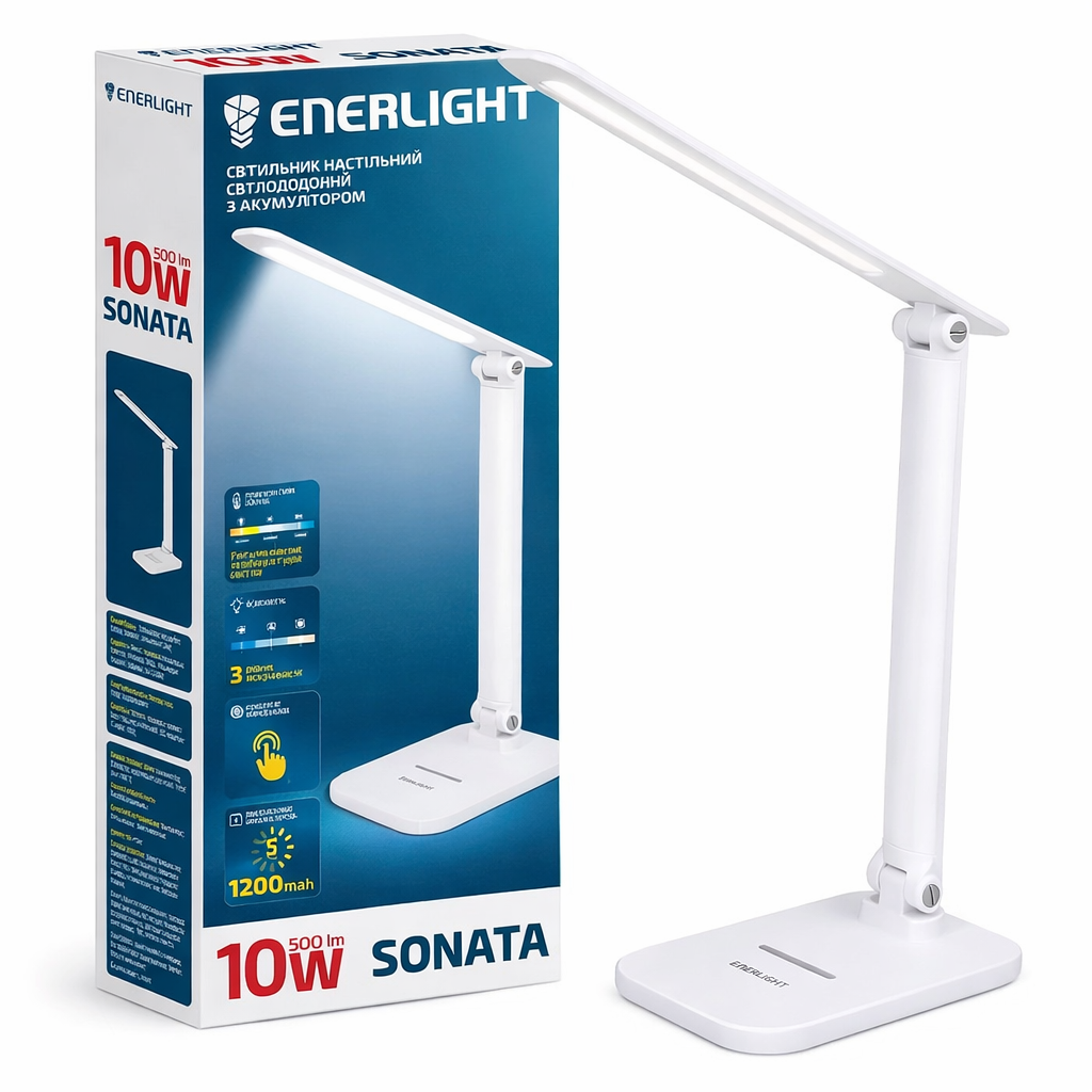 Настольная лампа LED ENERLIGHT SONATA 10 Вт с аккумулятором 1200 mAh 3000-6000K (ML-05443)