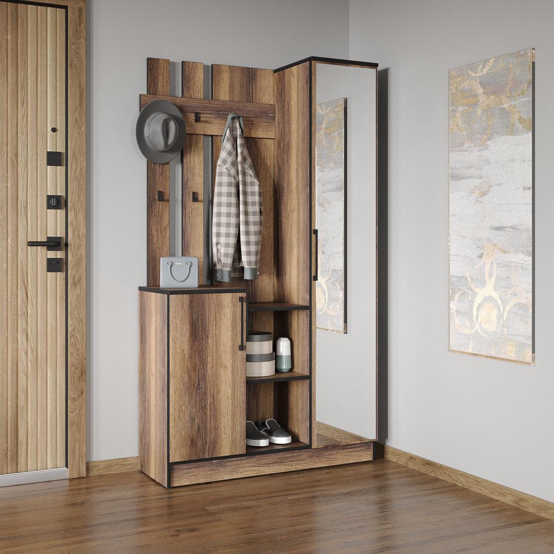 Прихожая Moreli KO-0004 с зеркалом/дверцами и крючками для одежды 1002х1800х372 мм Дуб кверкус (27687849)