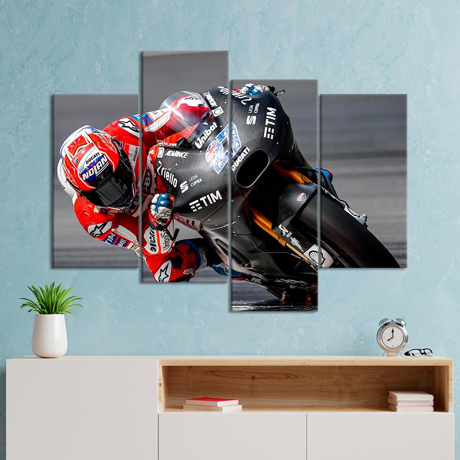 Картина Автомобиль Мотогонщик на чёрном байке 89x56 см (A1215-4)