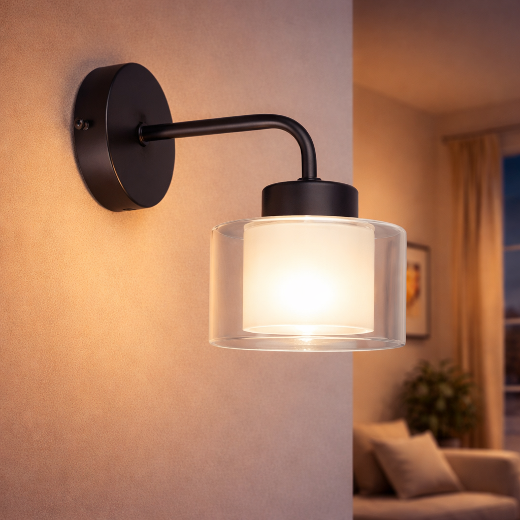 Бра Valeso з подвійним плафоном зі скла під лампу Е27 Чорний (B N6894/1W BK)