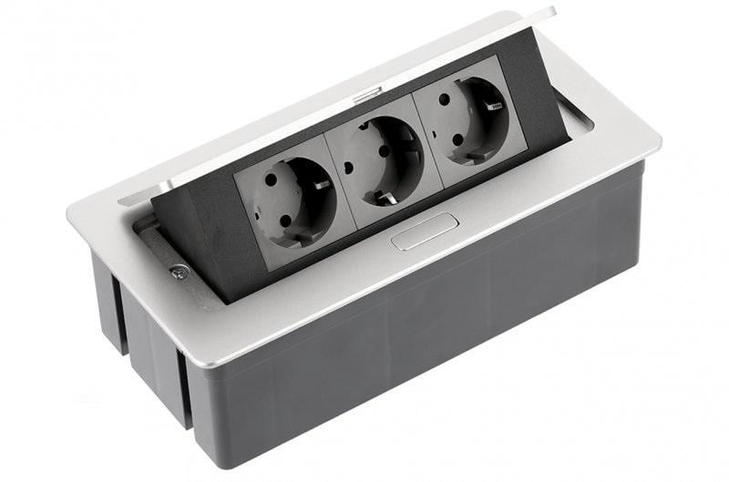 Блок розеток врезной GTV soft 3 розетки shuko Алюминий